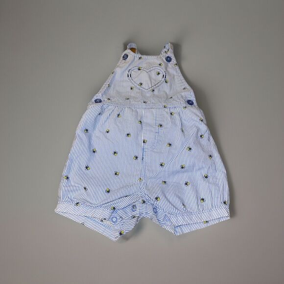 Just One You by Carter's Girls Blue Short Overalls Blue Stripes Bees 12M - Picture 1 of 7